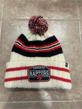'47 Toronto Raptors Cream, Red & Black Pom Cuffed Beanie